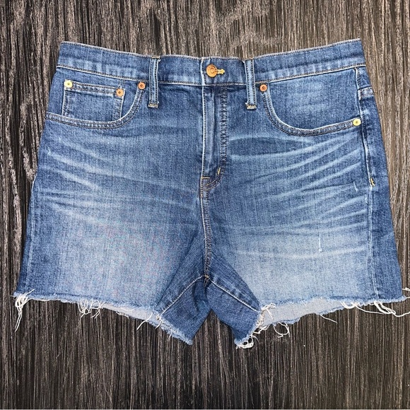 Madewell High-Rise Stretch Raw Fray Hem Blue Denim Shorts 4” Inseam, Size 30 - Picture 2 of 13